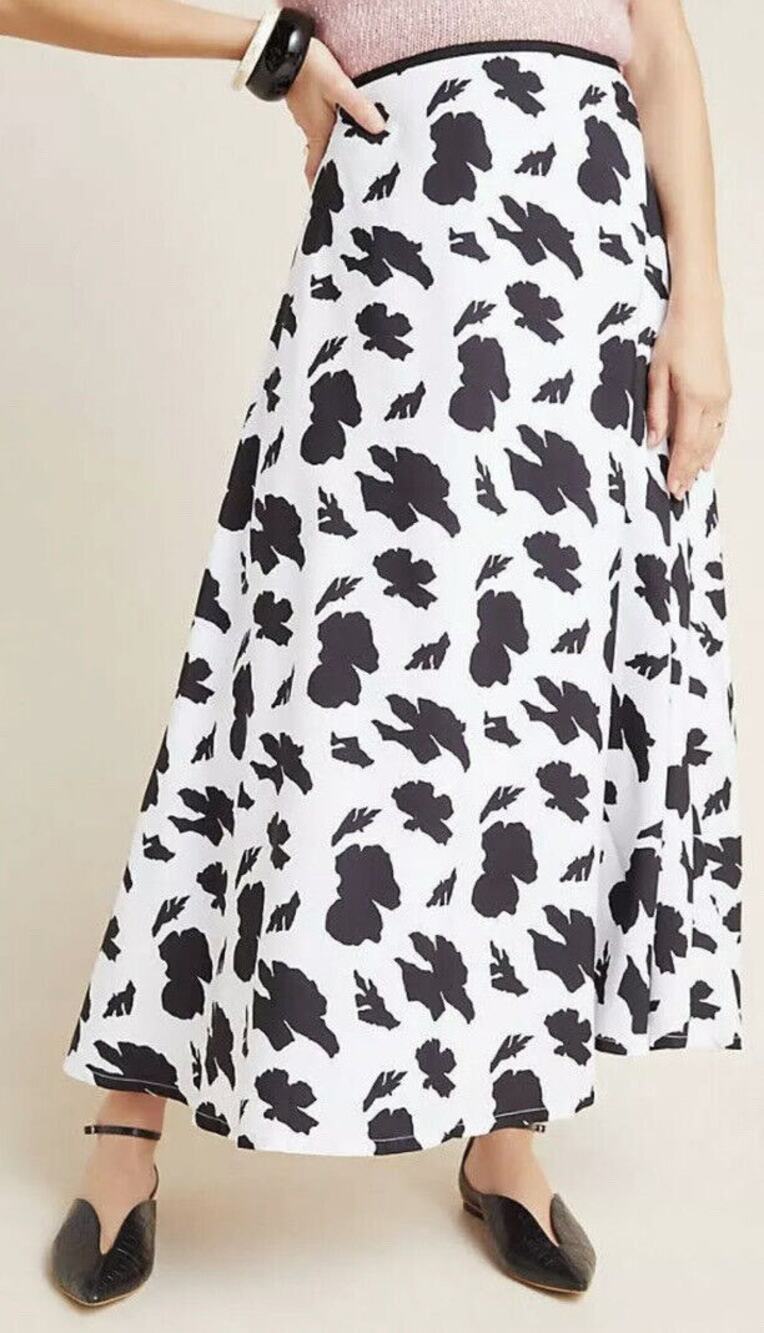 Anthropologie Sanchita Windsor Cascade Women's B/W Maxi Flare Skirt Size 00P NWT